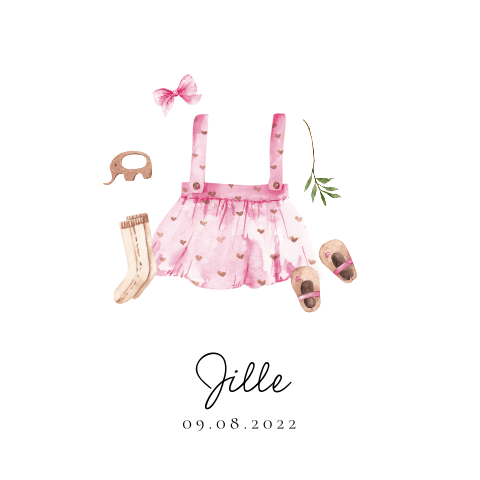 Geboortekaartje watercolor meisjeskleding roze