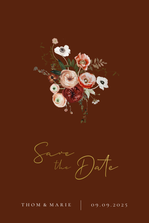 Save the Date kaart warme kleuren bloemen