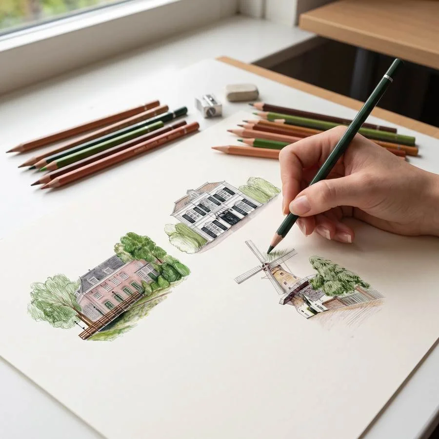 Marjolein van Leintjes tekent een trouwlocatie met kleurpotlood