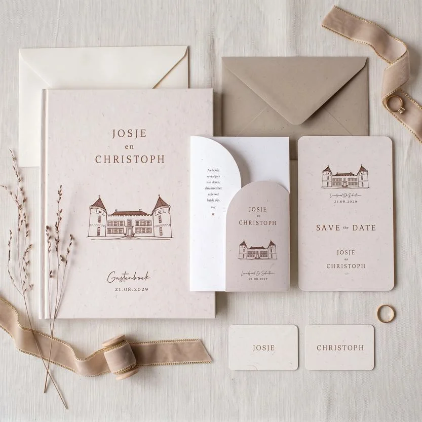 Trouwhuisstijl Rustic Romance met trouwkaart en bijpassend drukwerk