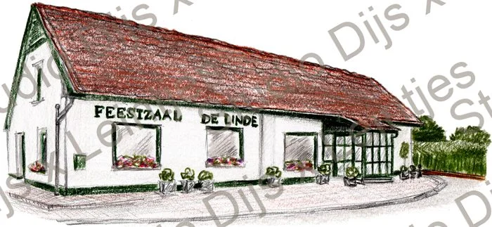 Trouwlocatie Feestzaal de Linde, illustratie Studio Dijs x Leintjes