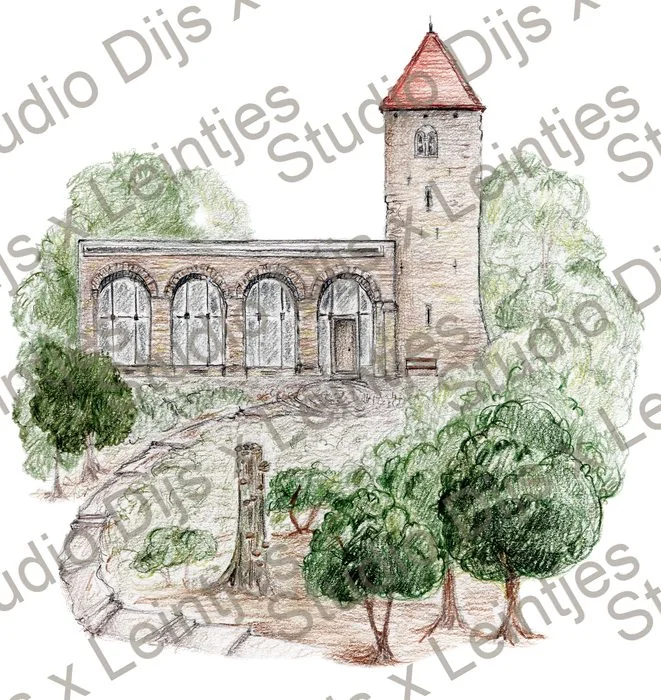 Trouwlocatie Sint Lambertuskerk, illustratie Studio Dijs x Leintjes