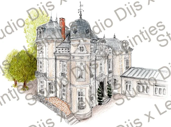 Trouwlocatie Chateau de Fretoy, illustratie Studio Dijs x Leintjes