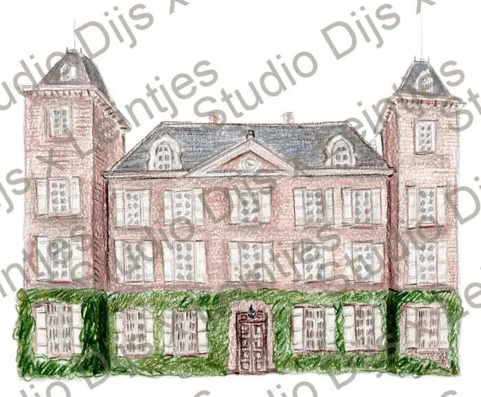 Trouwlocatie Chateau Blomac, illustratie Studio Dijs x Leintjes