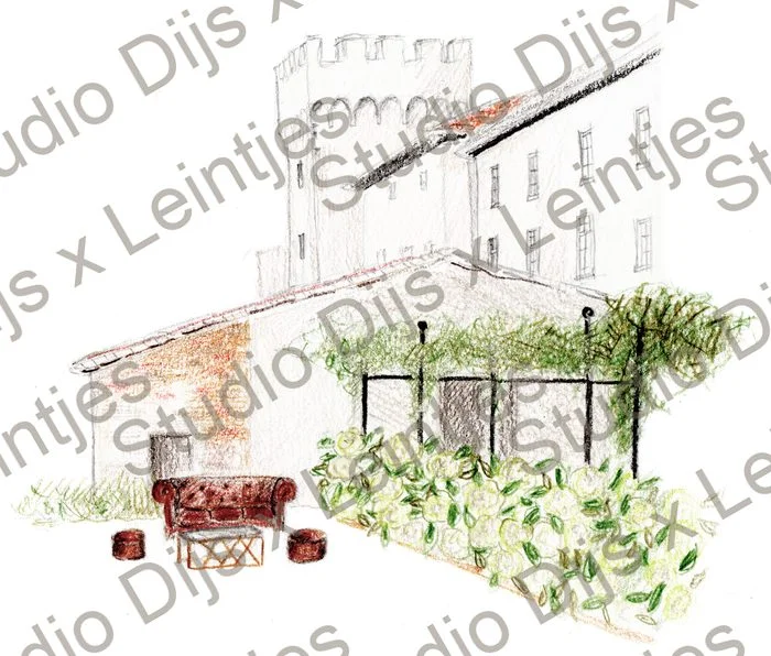 Trouwlocatie Italie, Torre A Cona, illustratie Studio Dijs x Leintjes