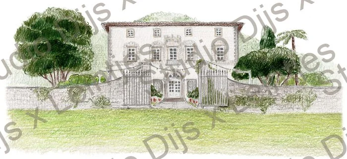 Trouwlocatie Villa Buonvisi in Italië, illustratie Studio Dijs x Leintjes