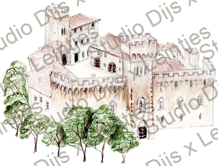 Trouwlocatie Castello di Santa Maria Novella, illustratie Studio Dijs x Leintjes
