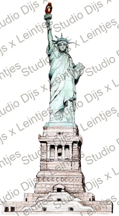 Trouwlocatie New York Statue Of Liberty, illustratie Studio Dijs x Leintjes