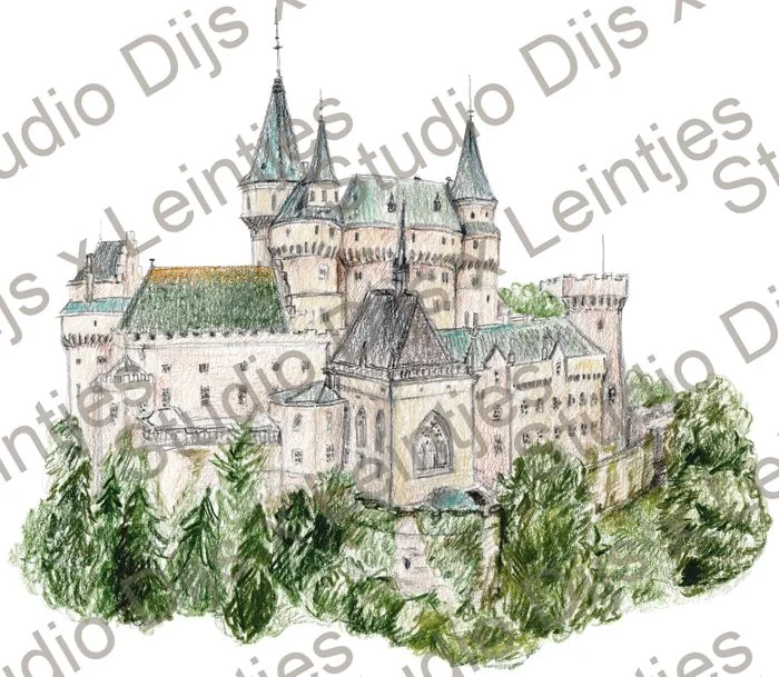 Trouwlocatie Bojnicky Zamok, illustratie Studio Dijs x Leintjes