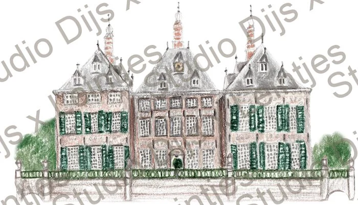 Trouwlocatie Duivenvoorde Minder Bomen, illustratie Studio Dijs x Leintjes