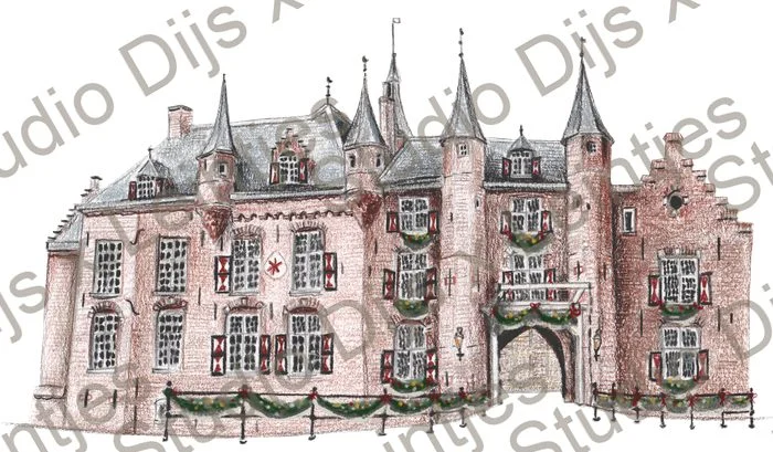 Trouwlocatie Kasteel Maurick Kerst, illustratie Studio Dijs x Leintjes