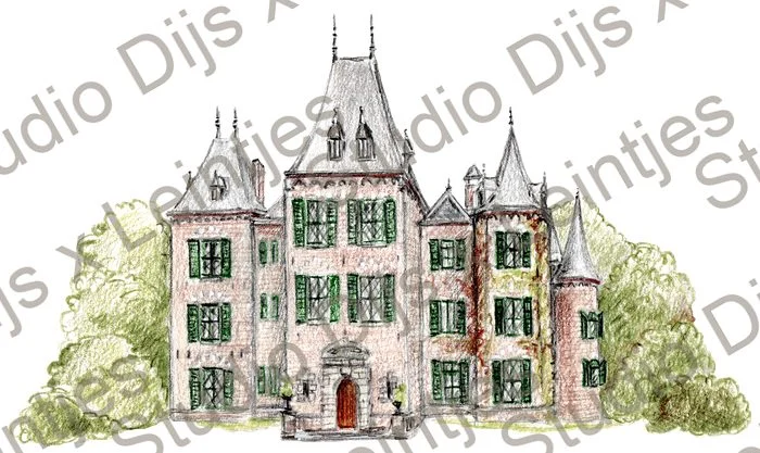 Trouwlocatie Kasteel de Keukenhof, illustratie Studio Dijs x Leintjes
