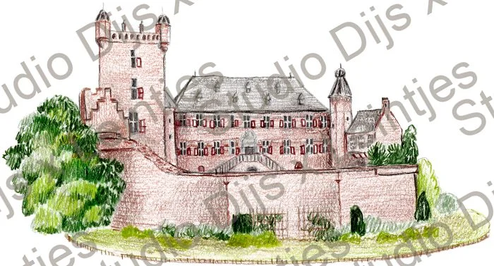 Trouwlocatie Kasteel Huis Bergh, illustratie Studio Dijs x Leintjes