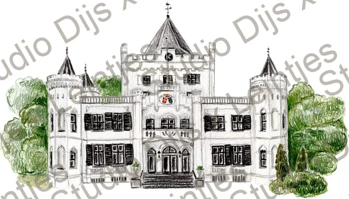 Trouwlocatie Kasteel Sandenburg, illustratie Studio Dijs x Leintjes