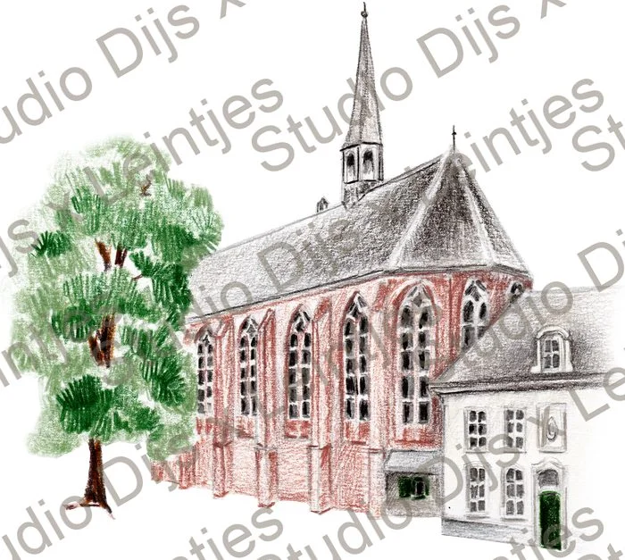 Trouwlocatie St Aegtenkapel, illustratie Studio Dijs x Leintjes