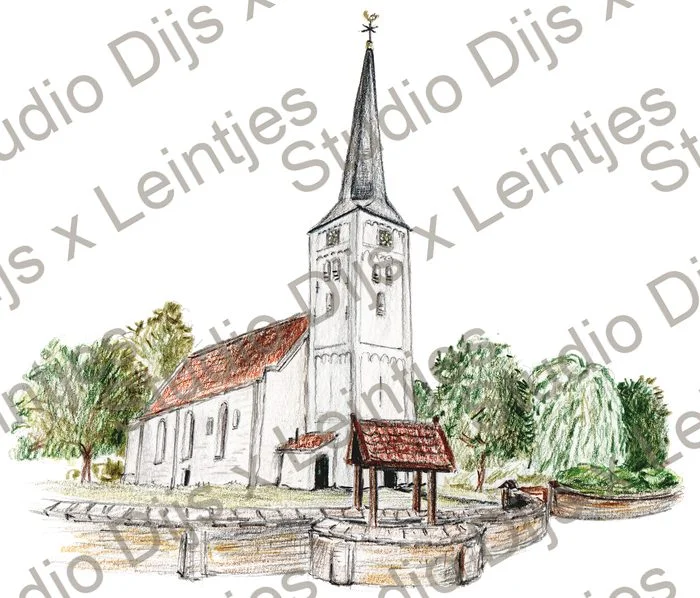 Trouwlocatie Witte Kerk in Heiloo, illustratie Studio Dijs x Leintjes