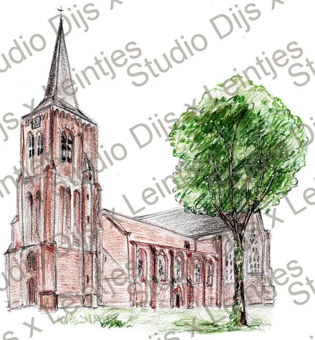 Trouwlocatie De Oude Kerk Dongen, illustratie Studio Dijs x Leintjes
