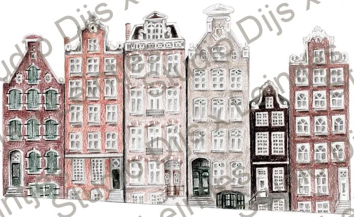 Trouwlocatie Grachtenpanden, illustratie Studio Dijs x Leintjes