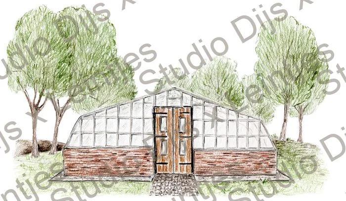 Trouwlocatie Kas Vakantiepark Eigen Wijze, illustratie Studio Dijs x Leintjes