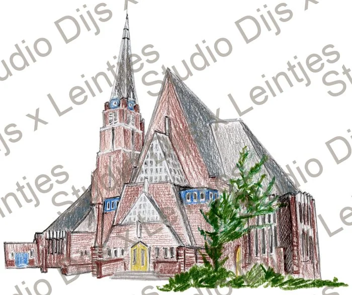 Trouwlocatie Kerk Andijk, illustratie Studio Dijs x Leintjes