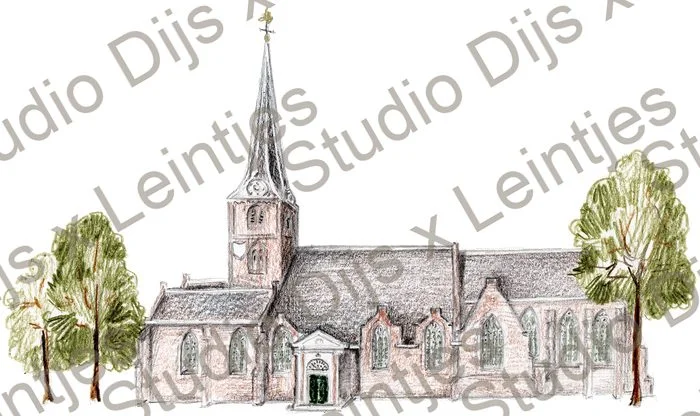 Trouwlocatie Kerk Rijswijk, illustratie Studio Dijs x Leintjes