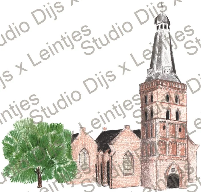Trouwlocatie Oude Kerk Barneveld, illustratie Studio Dijs x Leintjes