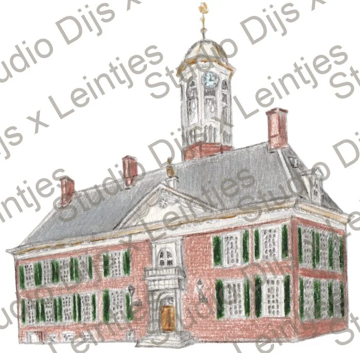 Trouwlocatie Stadhuis Dokkum, illustratie Studio Dijs x Leintjes