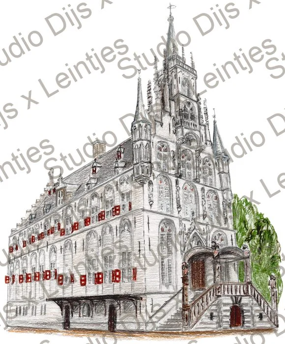 Trouwlocatie Stadhuis Gouda, illustratie Studio Dijs x Leintjes