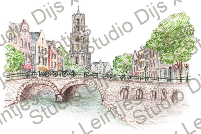 Trouwlocatie Utrecht Grachten, illustratie Studio Dijs x Leintjes