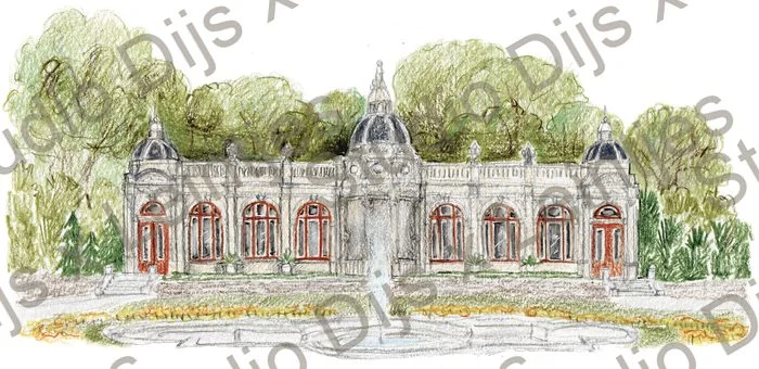 Trouwlocatie Oranjerie Hydepark, illustratie Studio Dijs x Leintjes