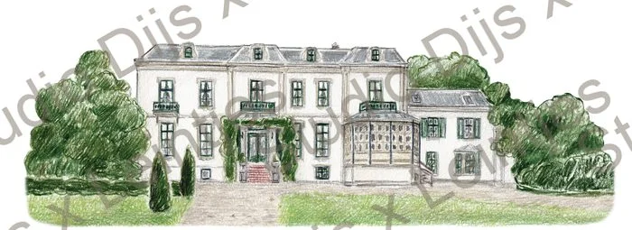 Trouwlocatie Huis Te Eerbeek, illustratie Studio Dijs x Leintjes