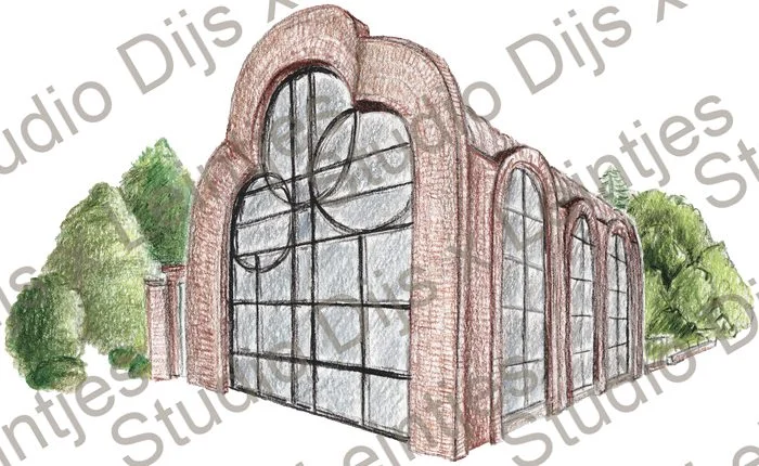 Trouwlocatie Orangerie Tuin de Lage Oorsprong, illustratie Studio Dijs x Leintjes